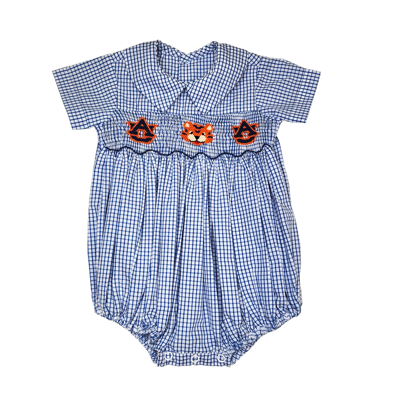 SS70BB Smocked Boy Bubble - Navy/Orange - Born Childrens Boutique
