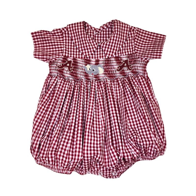 SS68BB Smocked Boy Bubble - Crimson/Gray - Born Childrens Boutique
