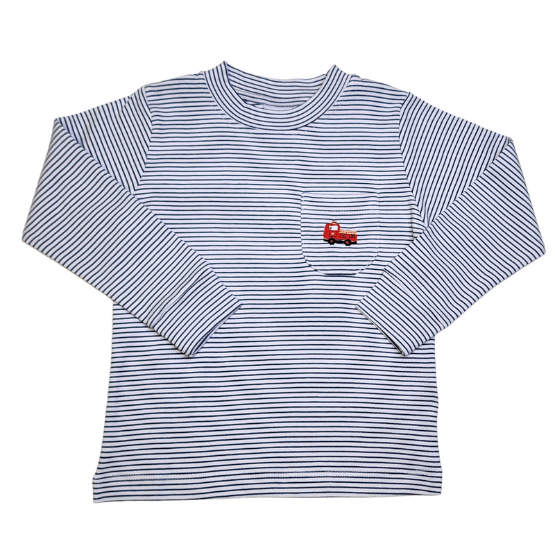 Navy Stripe Fire Truck LS Shirt - Born Childrens Boutique