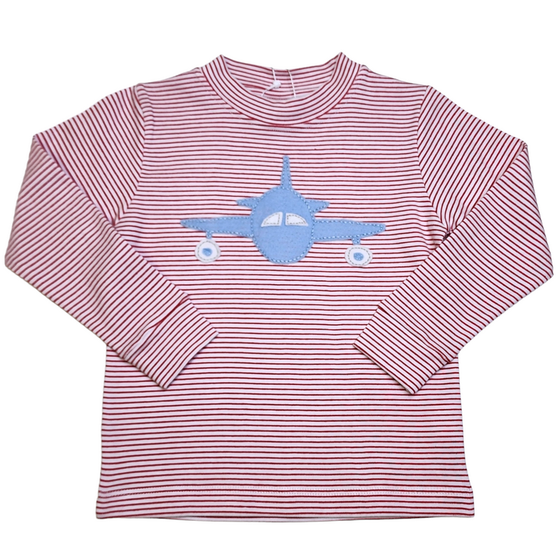 Red Stripe Blue Plane LS Shirt - Born Childrens Boutique