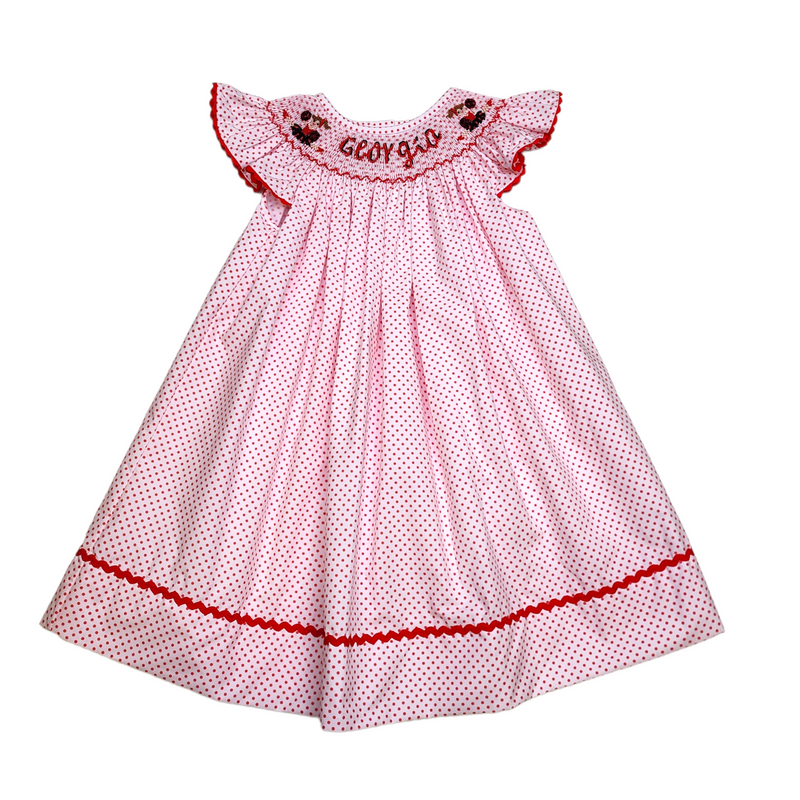 Red Bitty Dot Bishop Smock Cheer Dress - Born Childrens Boutique