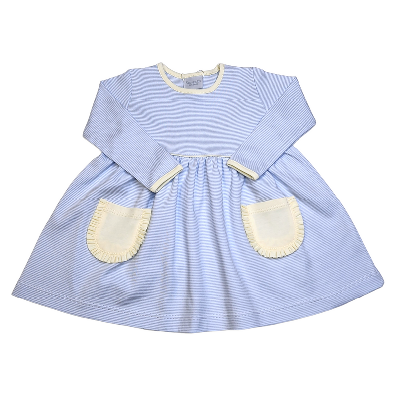 SQ186 Light Blue Stripe w/ Yellow Dress Long Slv - Born Childrens Boutique