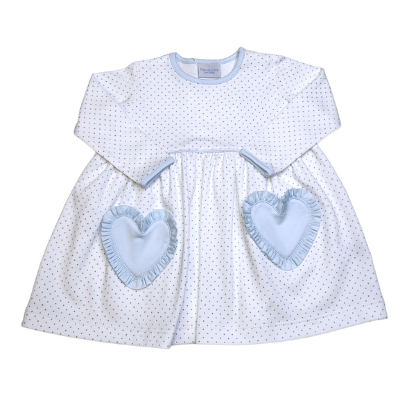 sq190 Lt Blue Bitty Heart Pocket Pop Dress - Born Childrens Boutique
