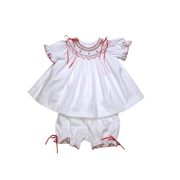 Emma Smocked Geo Bloomer Set Christmas - Born Childrens Boutique