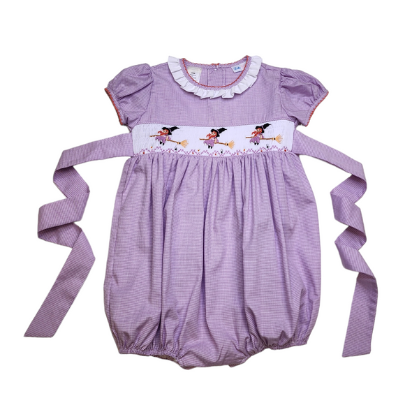 Rosie Smocked Witch Bubble Purple Mini Gingham - Born Childrens Boutique