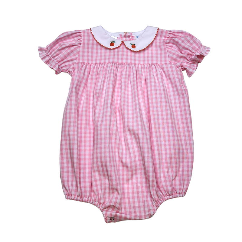 Bibi Pumpkin Embroidery Collar Bubble Pink Check - Born Childrens Boutique