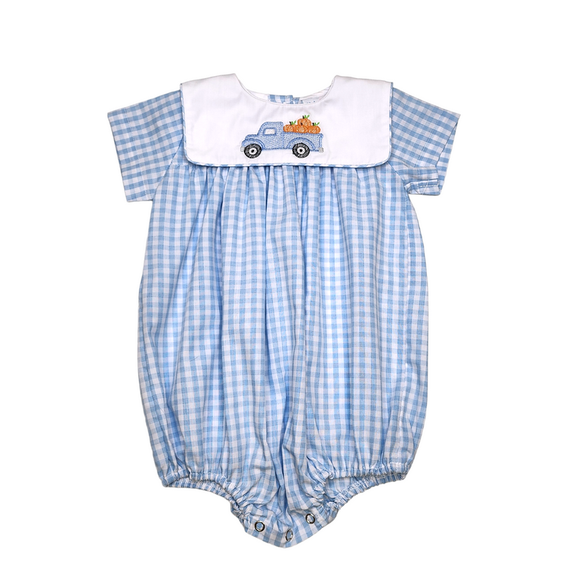 Ray Pumpkin Truck Bubble Blue Check - Born Childrens Boutique