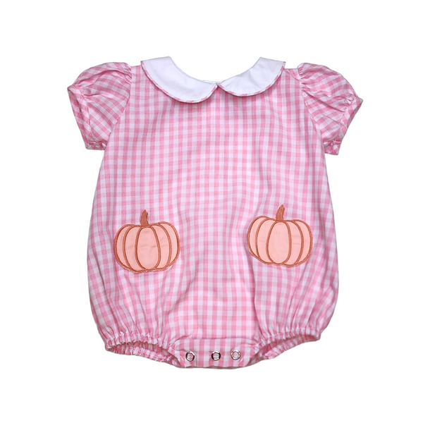 Cami Pumpkin Pocket Bubble Pink Check - Born Childrens Boutique