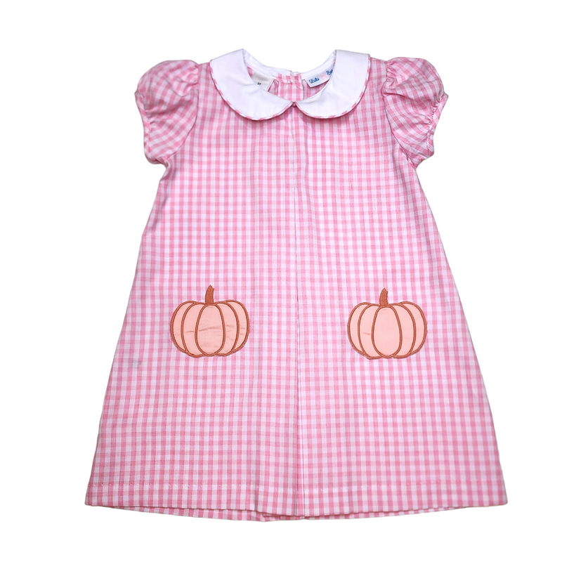 Dana Pumpkin Pocket Dress Pink Check - Born Childrens Boutique