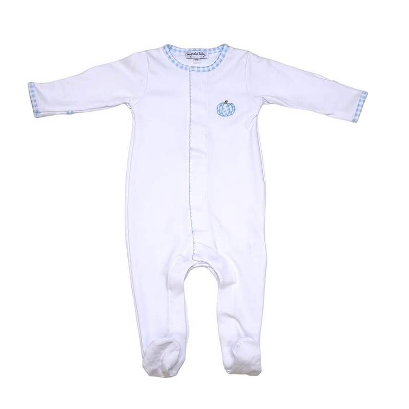 Sweet Pumpkin Emb Footie Blue - Born Childrens Boutique