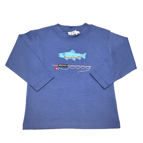 Trout & Fly Rod Slate Blue Shirt - Born Childrens Boutique