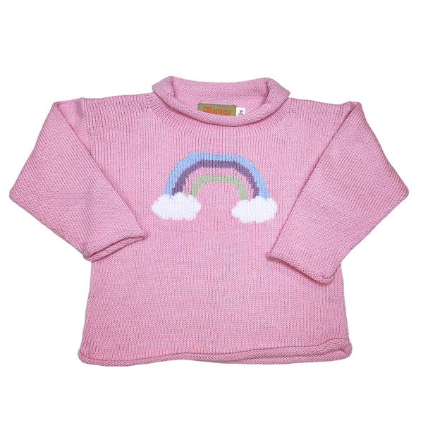 Rainbow w/ Clouds Roll Pink Sweater - Born Childrens Boutique