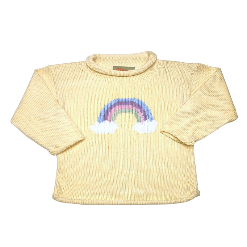 Rainbow w/ Clouds Roll Yellow Sweater - Born Childrens Boutique
