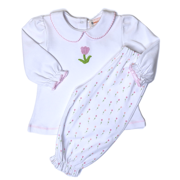 Crochet Tulip Shirt/Tulip Print Pant - Born Childrens Boutique