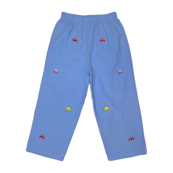 Cord Pant Sky Blue Cars - Born Childrens Boutique