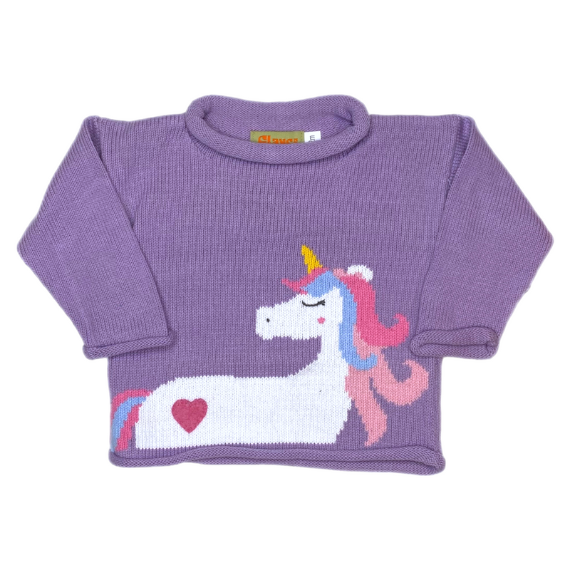 Unicorn w/Hearts Roll Neck Sweater - Born Childrens Boutique
