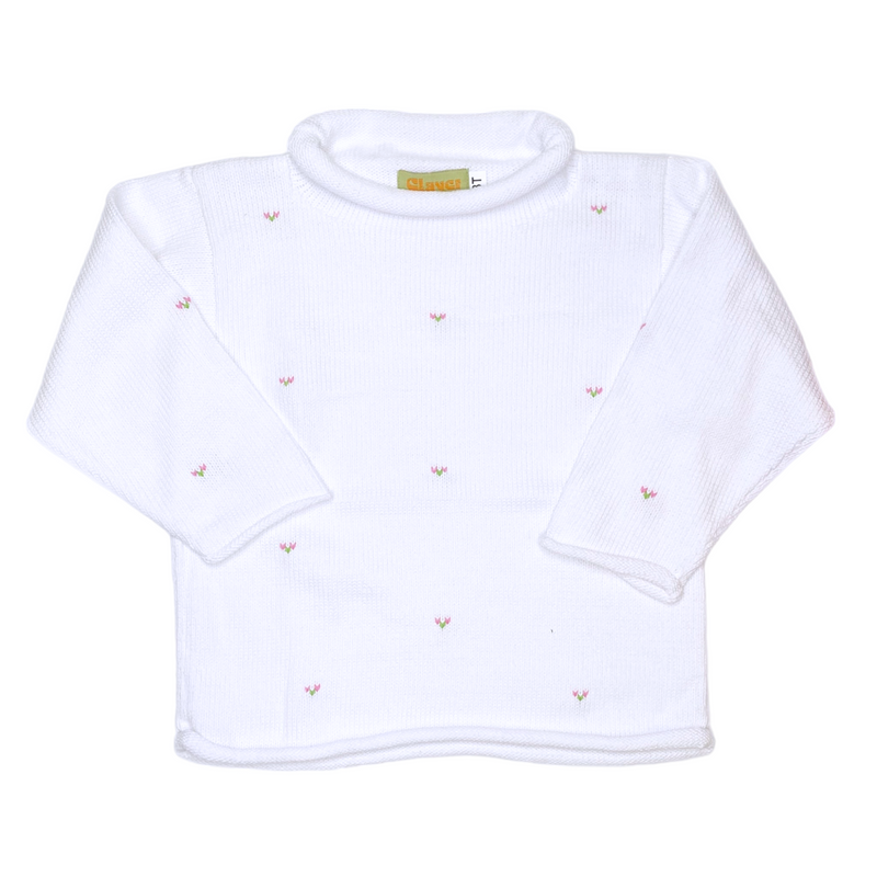 Rosebuds Roll Neck Sweater White - Born Childrens Boutique