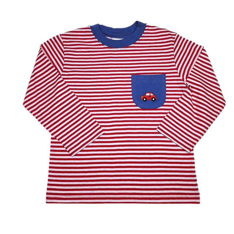 Deep Red/White Car Pocket Shirt - Born Childrens Boutique