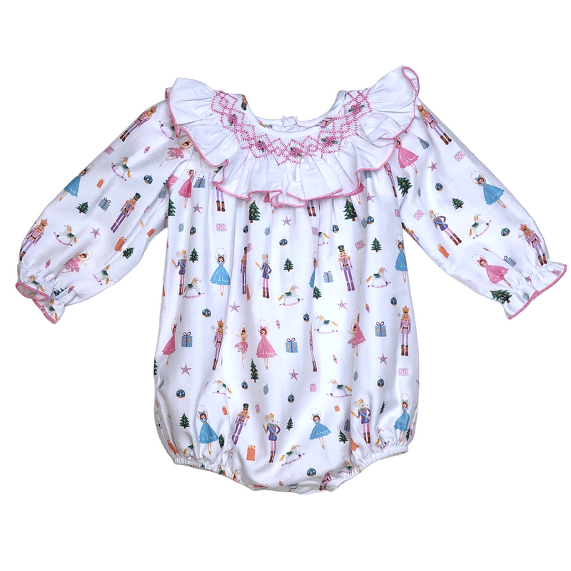 Pea Nutcracker Bubble w/Smocked Collar - Born Childrens Boutique