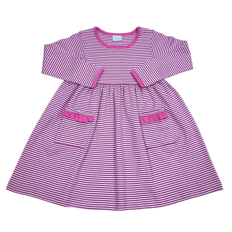 Hot Pink Stripe Pop Over Dress - Born Childrens Boutique