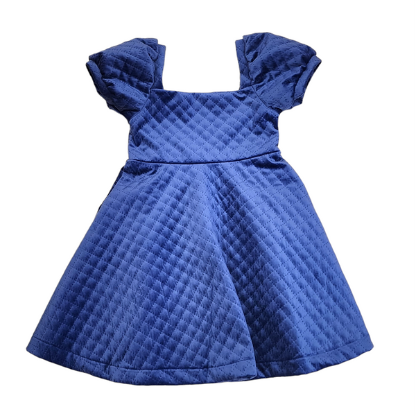 Puff Sleeve Quilted Dress Navy - Born Childrens Boutique