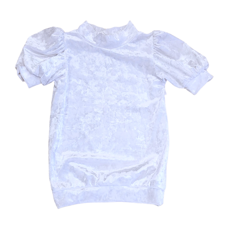 White Velvet Puff Sleeve Top - Born Childrens Boutique