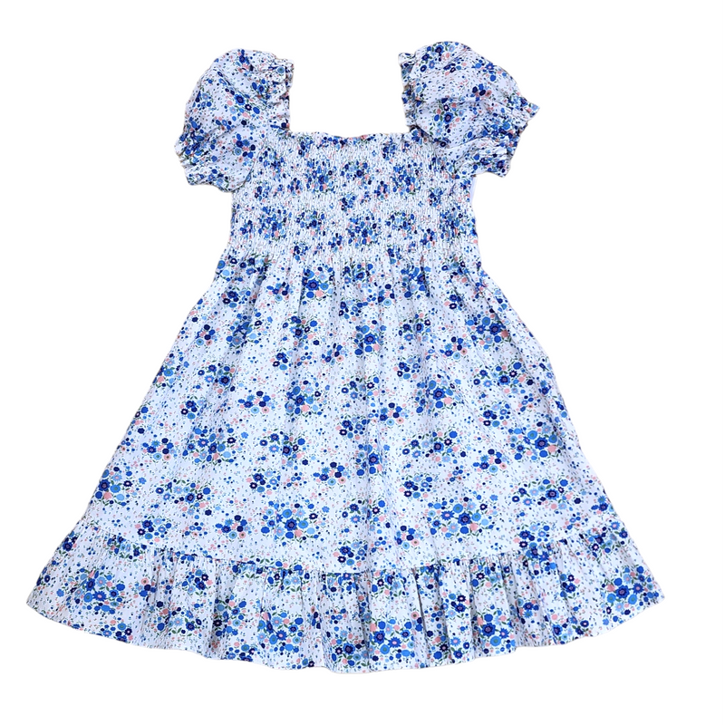 Smocked Puff Sleeve Dress Fall Floral - Born Childrens Boutique