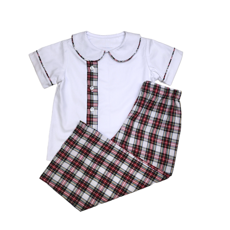Tyler Panel Boy Set Red/White Plaid - Born Childrens Boutique