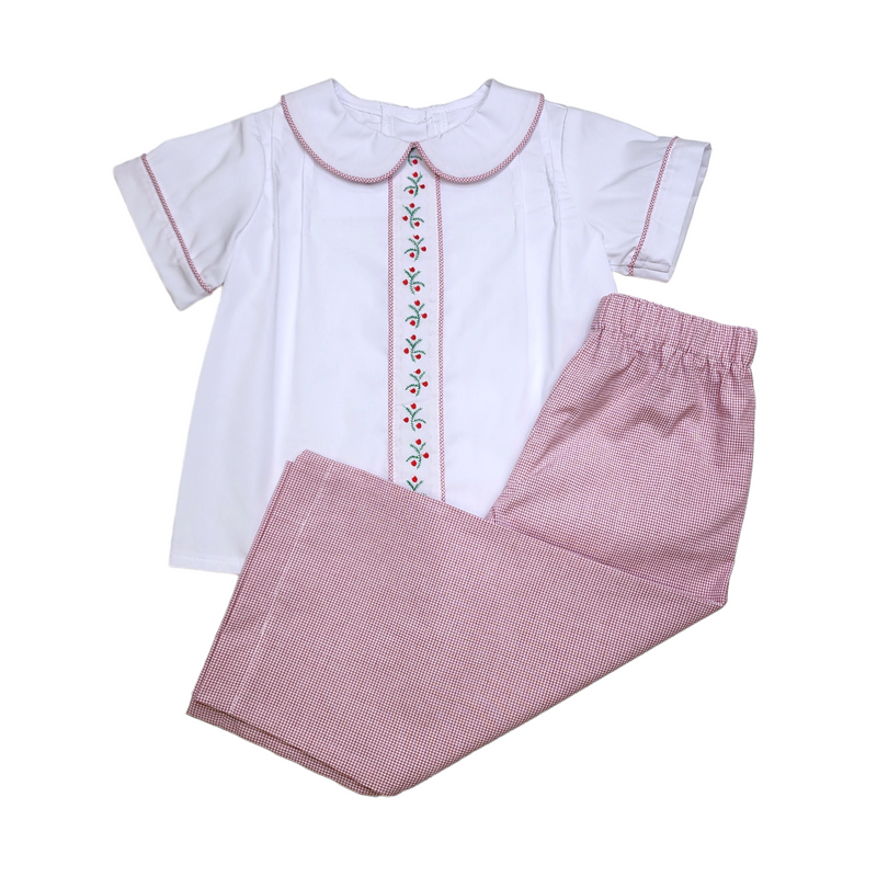 Mac Boy Pant Set Red Windowpane - Born Childrens Boutique