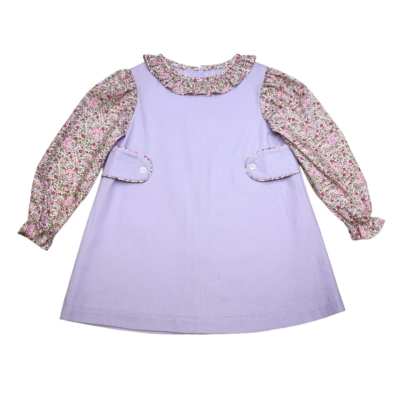Ellie Apron Dress Pink/Lavender Floral - Born Childrens Boutique