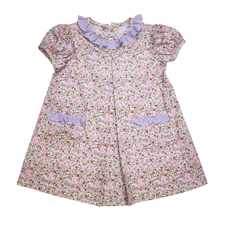 Sallie Apron Dress Pink/Lavender Floral - Born Childrens Boutique
