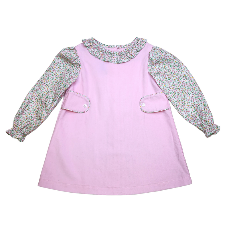 Ellie Apron Dress Pink Floral - Born Childrens Boutique
