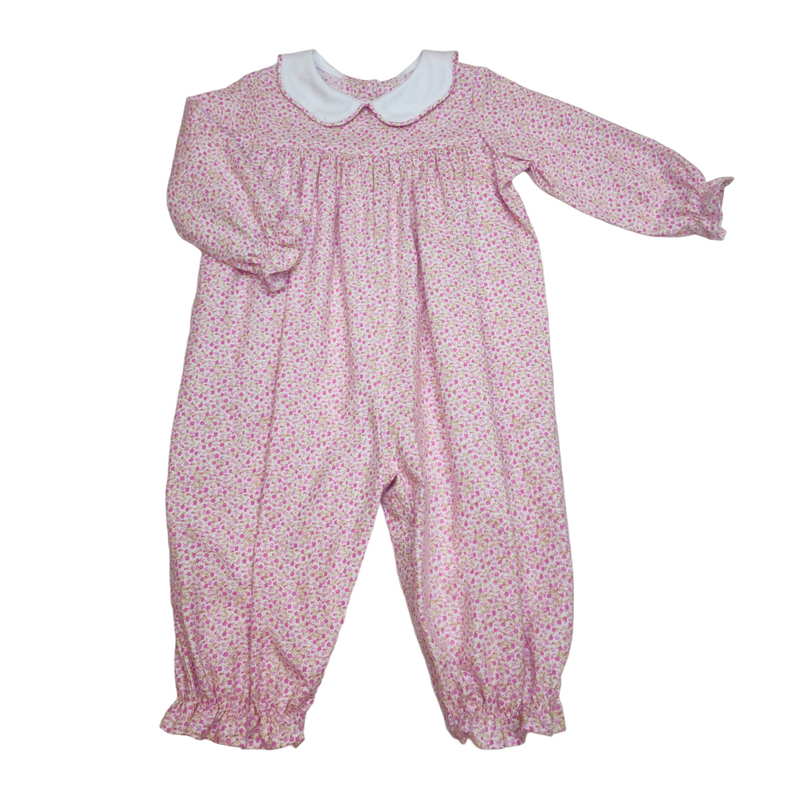 Caroline Long Bubble Pink/Green Floral Challis - Born Childrens Boutique
