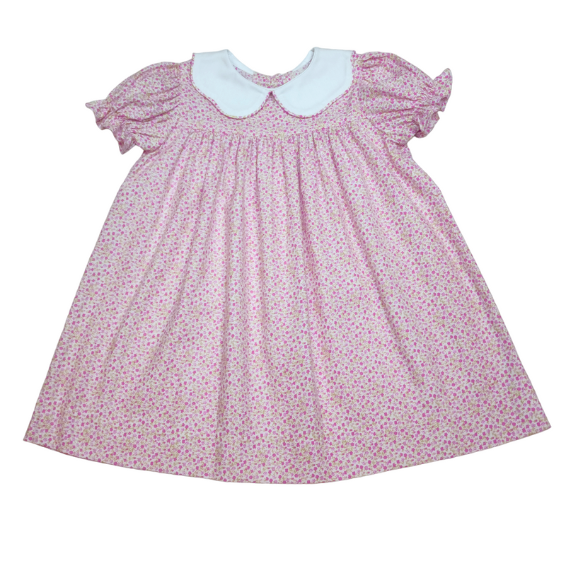 Caroline Dress Pink/Green Floral Challis - Born Childrens Boutique