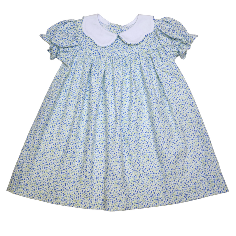 Caroline Dress Blue/Green Floral Challis - Born Childrens Boutique