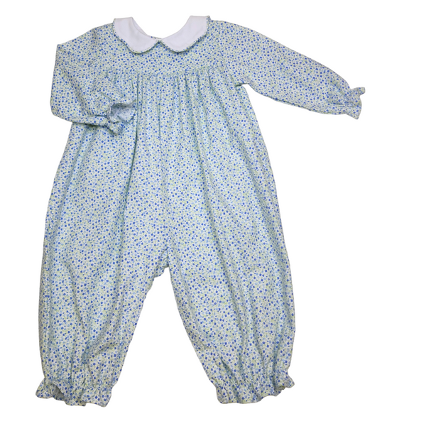 Caroline Long Bubble Blue/Green Floral Challis - Born Childrens Boutique