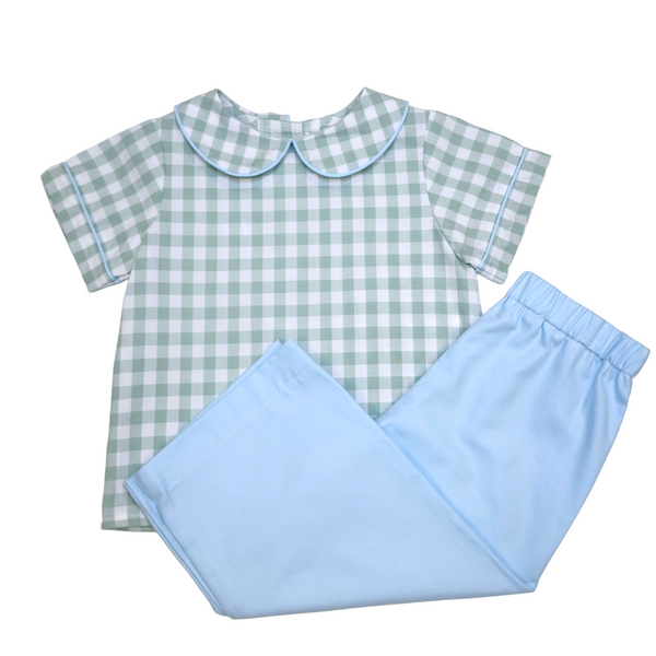 Bob Boy Pant Set Sage Check - Born Childrens Boutique