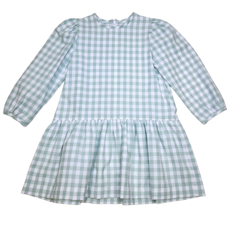 Layla Dress Sage Check - Born Childrens Boutique