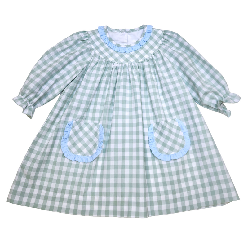 Brooklyn Dress Sage Check - Born Childrens Boutique