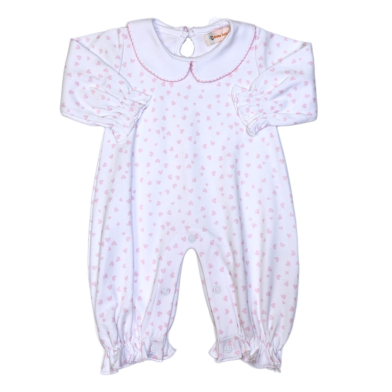 Girl Long Sleeve Romper Heart Print - Born Childrens Boutique