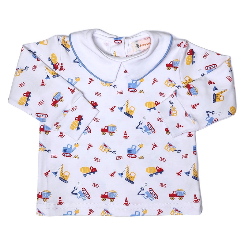 Construction Vehicle Print Peter Pan Top - Born Childrens Boutique