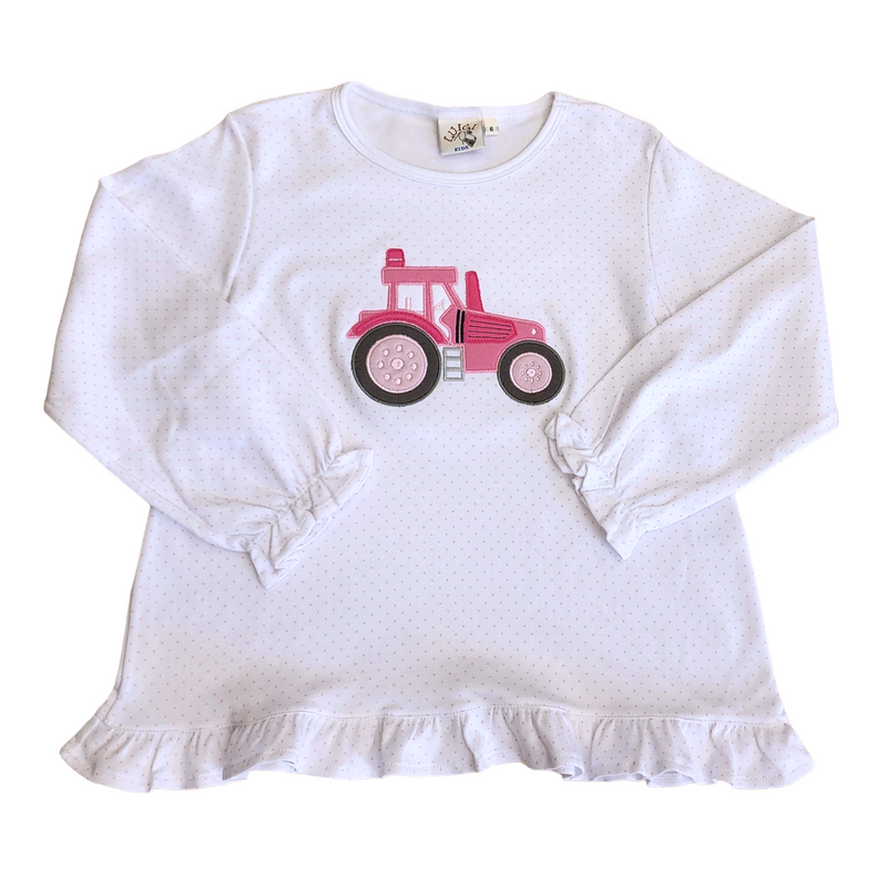 Swing Top Pink Dot Tractor Shirt - Born Childrens Boutique