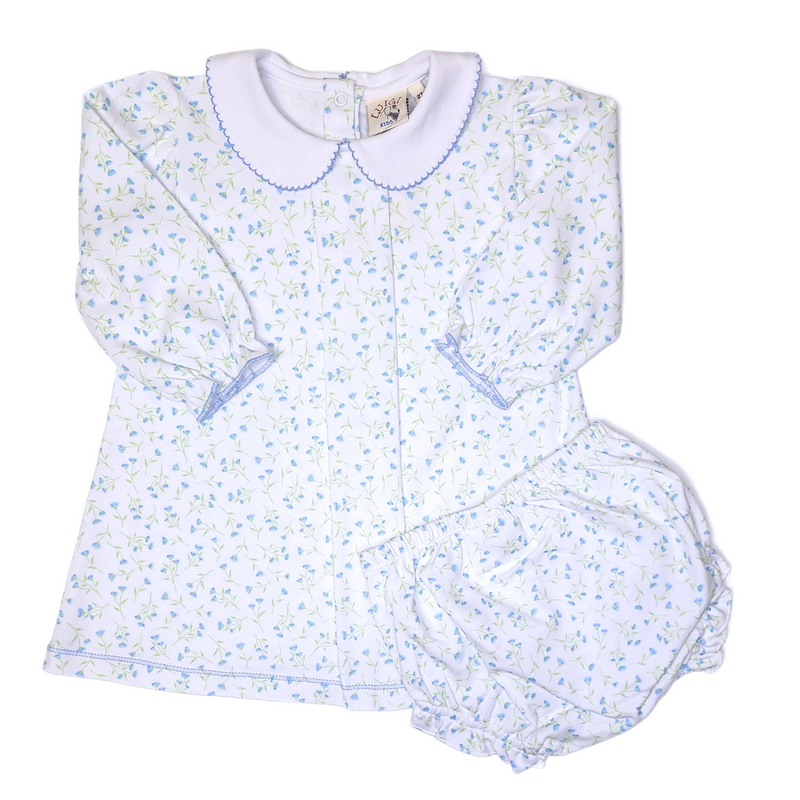Sky Blue Floral Print Bloomer Set - Born Childrens Boutique