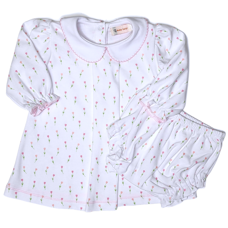 Pink Tulip Print Bloomer Set - Born Childrens Boutique