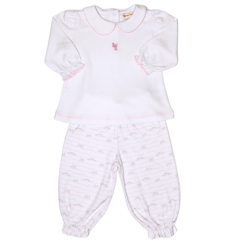 Girl Kitten Embroidery/Print Set - Born Childrens Boutique