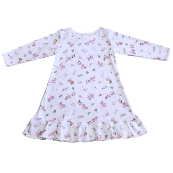 Pink Tractor Lounge Dress - Born Childrens Boutique