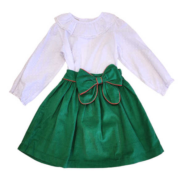 Green Corduroy Skirt Set - Born Childrens Boutique