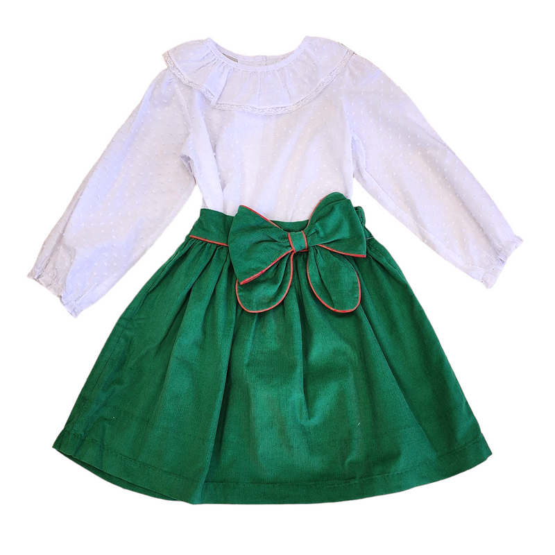 Green Corduroy Skirt Set - Born Childrens Boutique