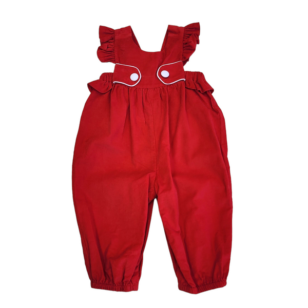 Red Corduroy Long Romper - Born Childrens Boutique