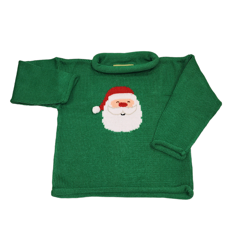 Roll Neck Santa Sweater Green - Born Childrens Boutique